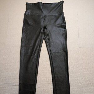 Spanx Olive Green Faux Leather Shapewear Leggings - Size Large